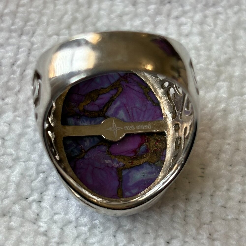 Purple Turquoise Statement Ring 925 Sterling Silv… - image 6